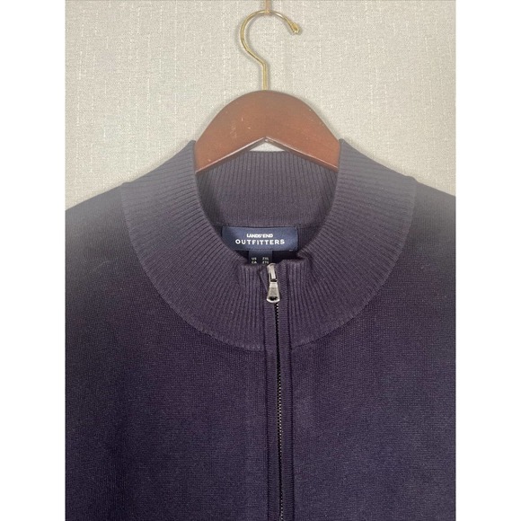 VTG Lands End Outfitters Men's XXL Full Zip Cardigan Knit Sweater Navy Blue EUC - Picture 3 of 9